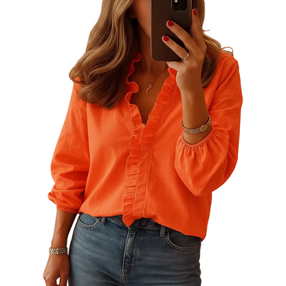 Women’s Ruffle Detail Blouse with Lightweight Elegant Fit